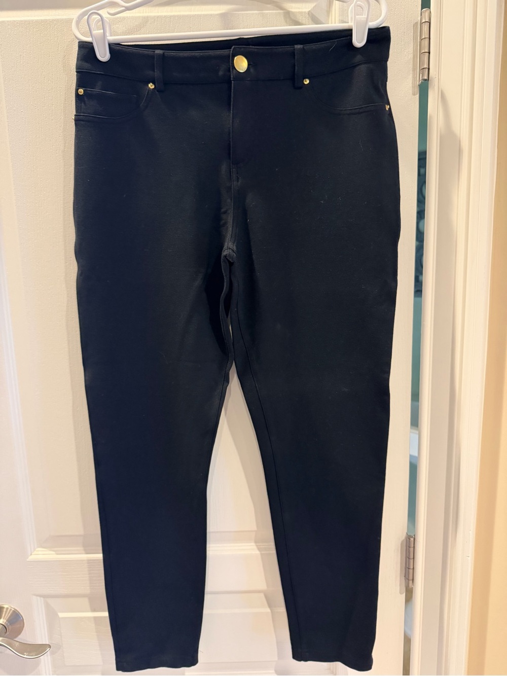 INC International Concepts Black Ponte Slim Pants with Gold Buttons